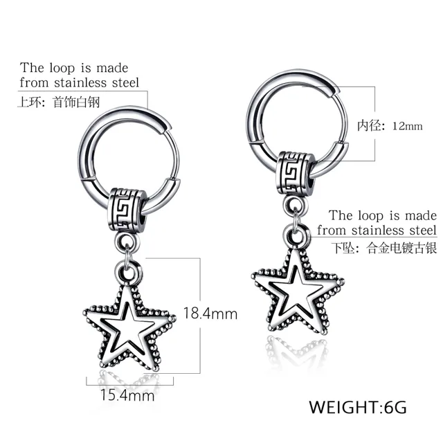 Star earring size diagram, 15.6 millimetres, six grams