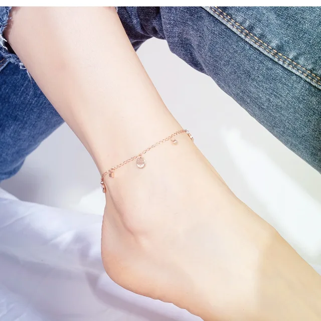 Ankle wearing the rose gold disc anklet