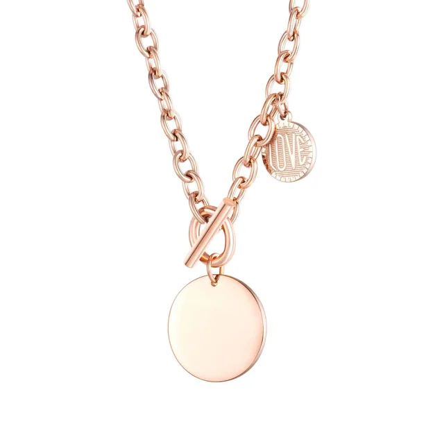 Rose gold coin pendant, straight-on close view