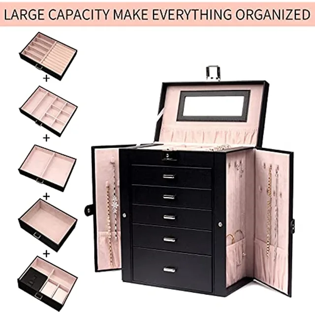 Infographic showing the five drawers and folding side trays