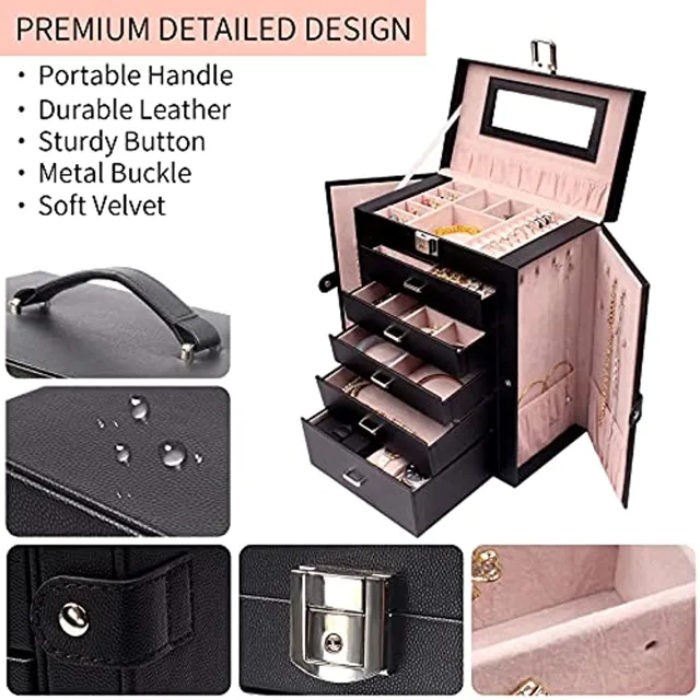 Infographic detailing the scratch-resistant shell, clasp and lining