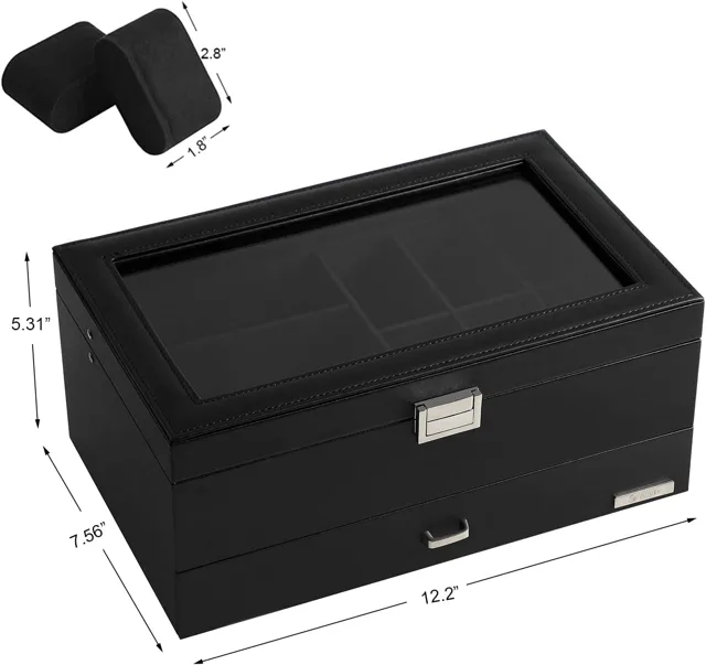 Black watch box dimension diagram with width and depth marks