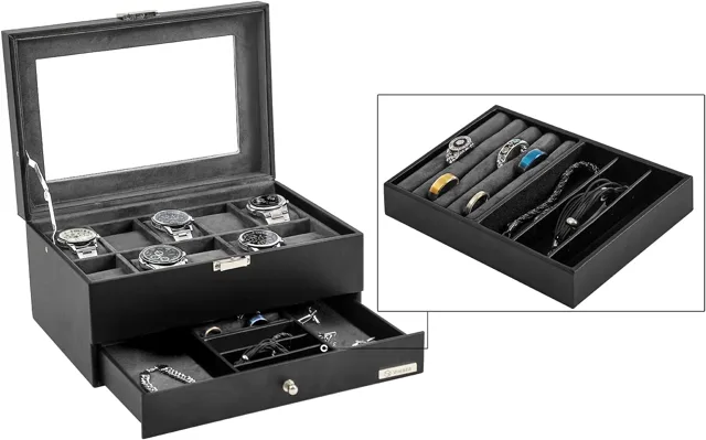 Black storage box with the bottom drawer extended