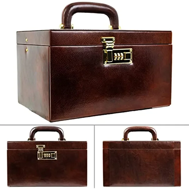 Brown chest beside a smaller case for size comparison