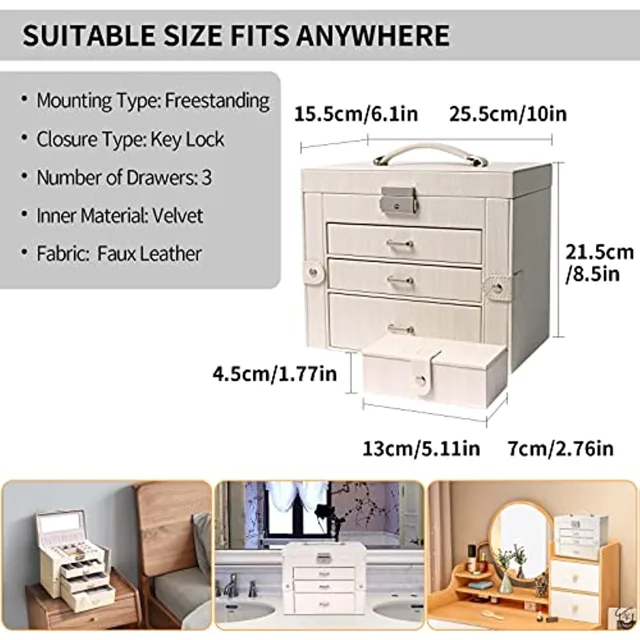 Infographic with the white jewelry box dimensions and placements