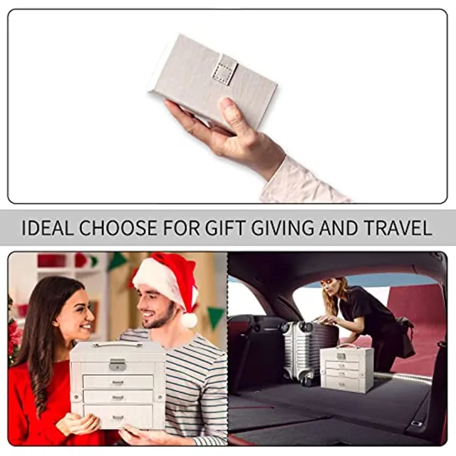 Hands holding the compact white travel jewelry box
