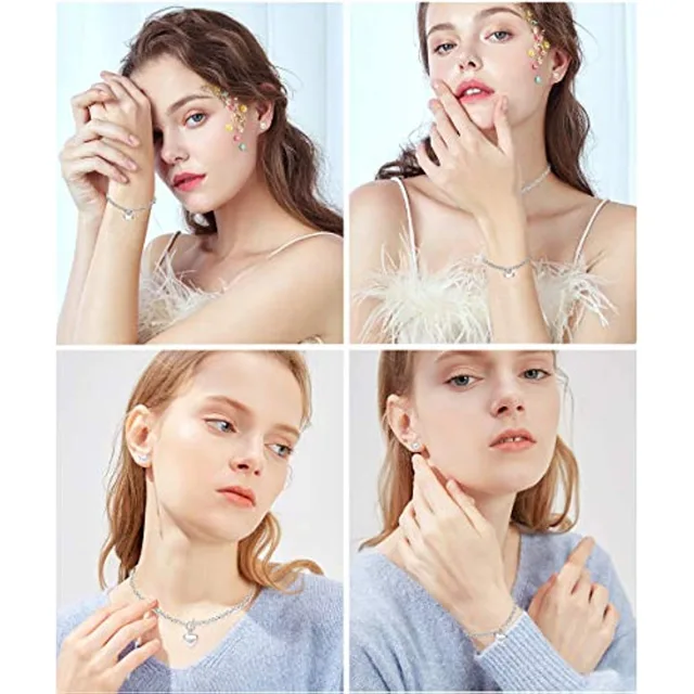 Infographic listing necklace, bracelet and earrings in the set