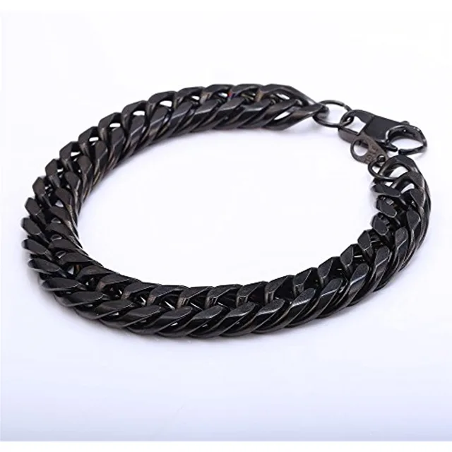 Black Cuban link bracelet laid flat on a white background