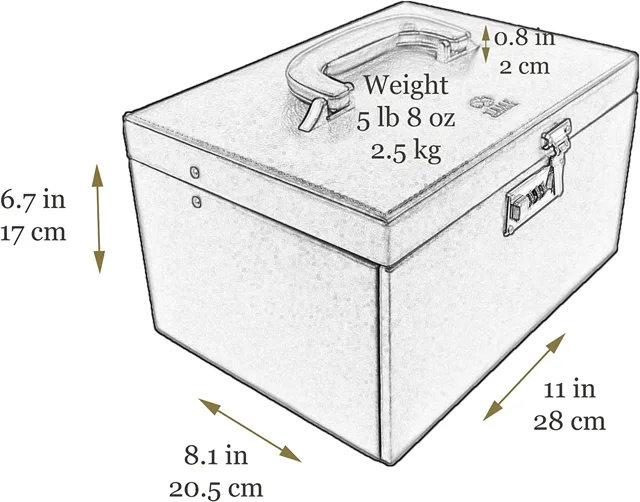Navy chest dimension diagram marked in inches with weight note