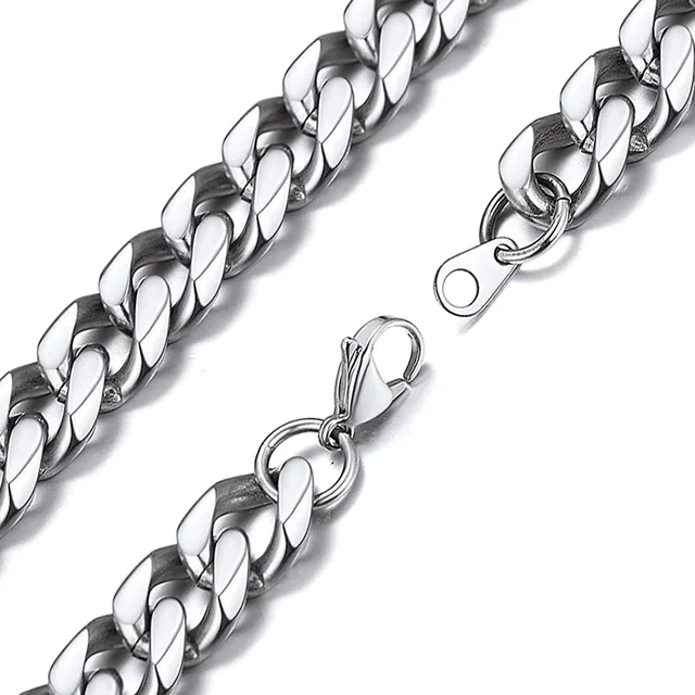 Close view of silver Cuban link clasps and chain ends