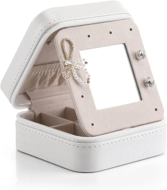 White jewelry case half open seen from the side