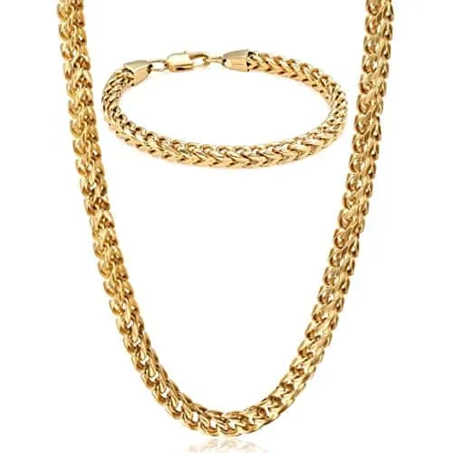 Gold wheat chain necklace and bracelet, full view