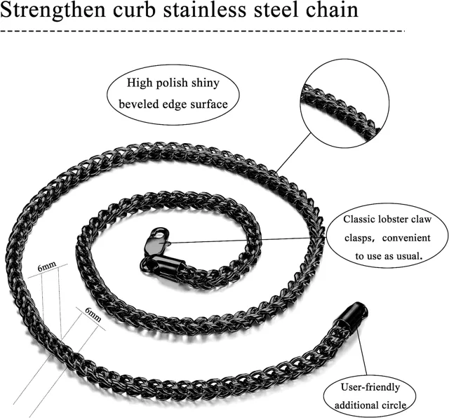 Chain infographic noting polish, clasp and loop details