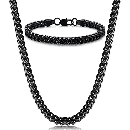 Black wheat chain necklace and bracelet set