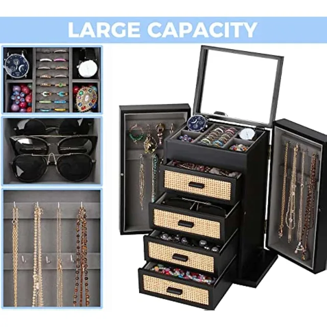 Large capacity infographic of the black rattan cabinet