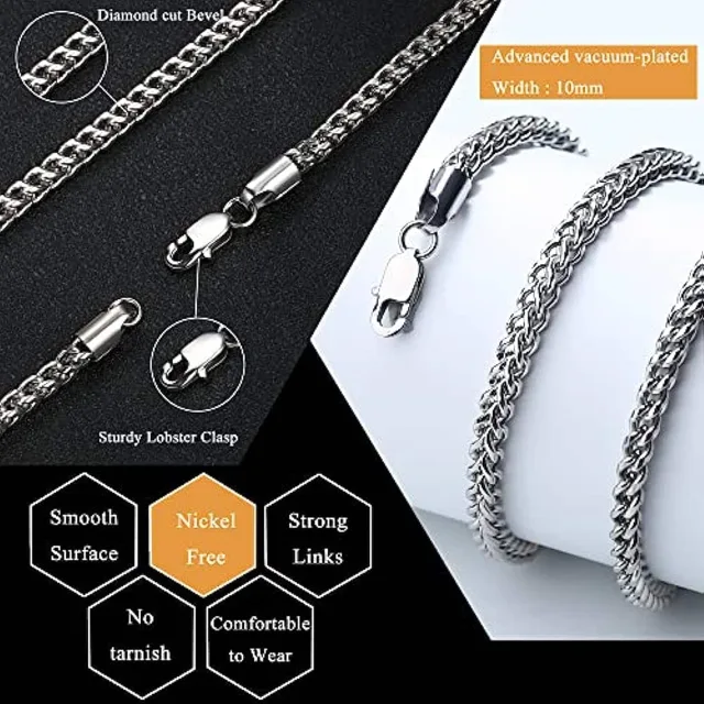 Silver chain infographic noting strength and finish