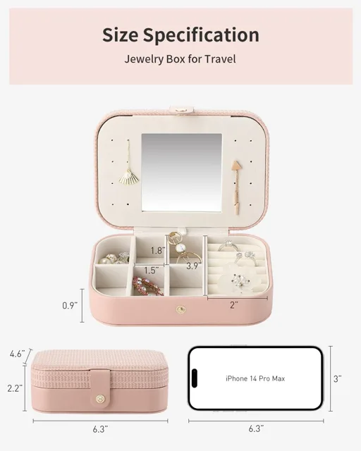 Pink box size specification diagram marked in inches