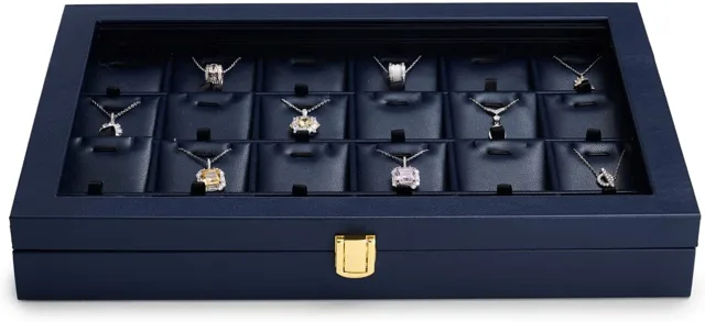 Navy case with twelve ring slots seen from above