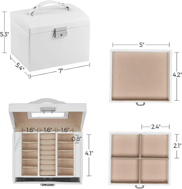 Dimension diagram of the white three-tier box in inches