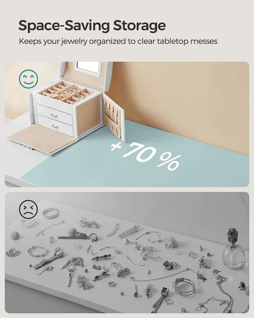 Infographic claiming the box saves seventy percent of drawer space