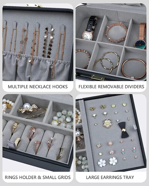Infographic labeling hooks, dividers, ring holder and tray