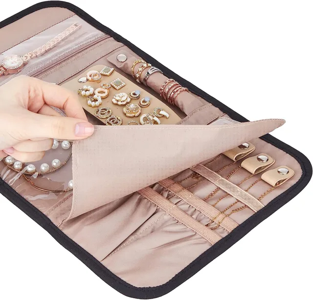 Teal organizer bag with the drawstring pouch loosened