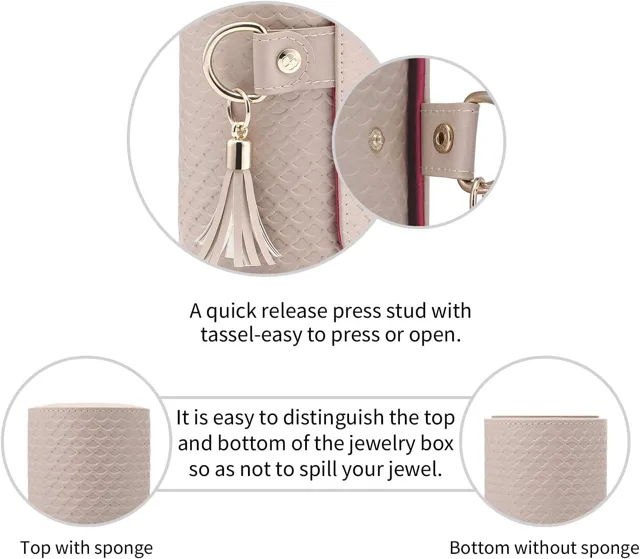 Infographic showing the press stud with tassel and sponge base