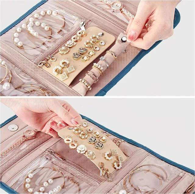 Close view of studs on the panel of a pink organizer
