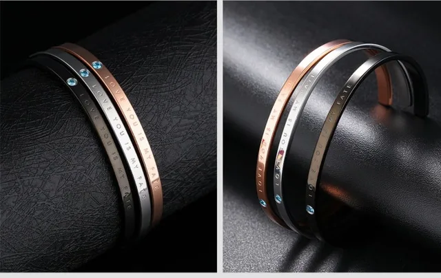 Rose gold and black cuffs side by side