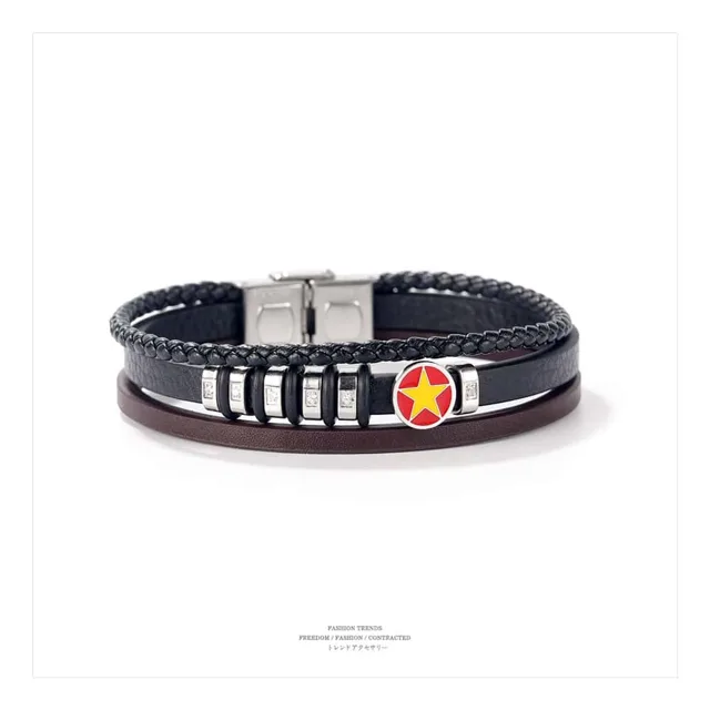 Black leather bracelet with a magnetic clasp, front view