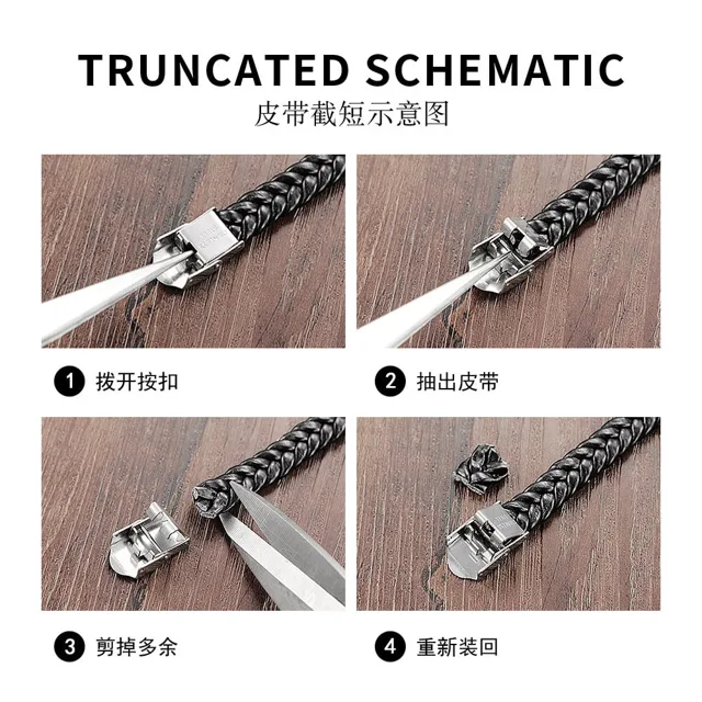 Four-step infographic showing how to close the clasp