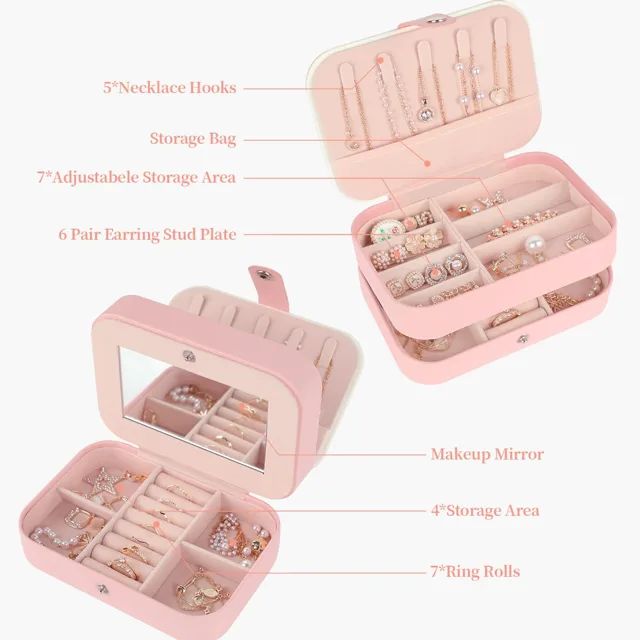 Infographic counting hooks, slots and mirror of the pink case