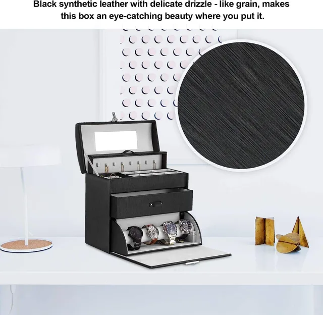 Infographic describing the black synthetic leather finish