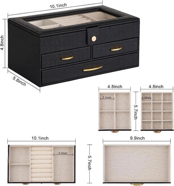 Dimension diagram of the black jewelry box in centimetres