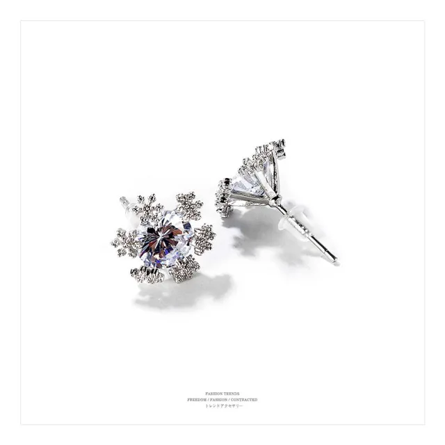 Crystal snowflake studs, straight-on close view