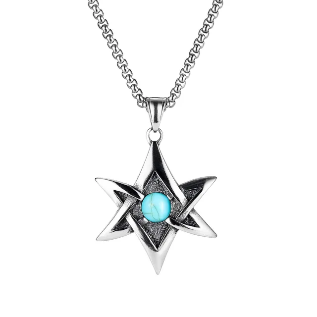 Silver six-point star pendant with a teal centre stone