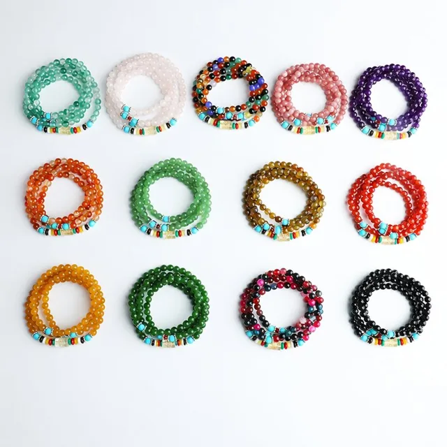Agate bead bracelets in thirteen colourways from white and green to red, purple and black, multi-wrap styles - OEM wholesale