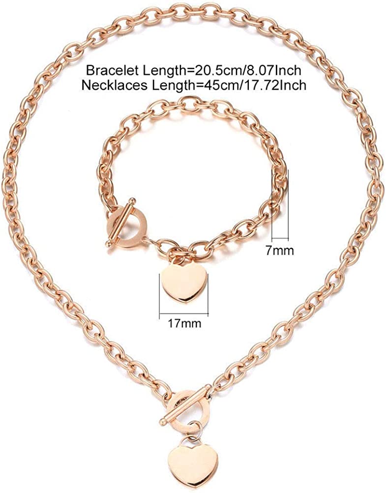Rose gold set dimension diagram marking bracelet and necklace lengths