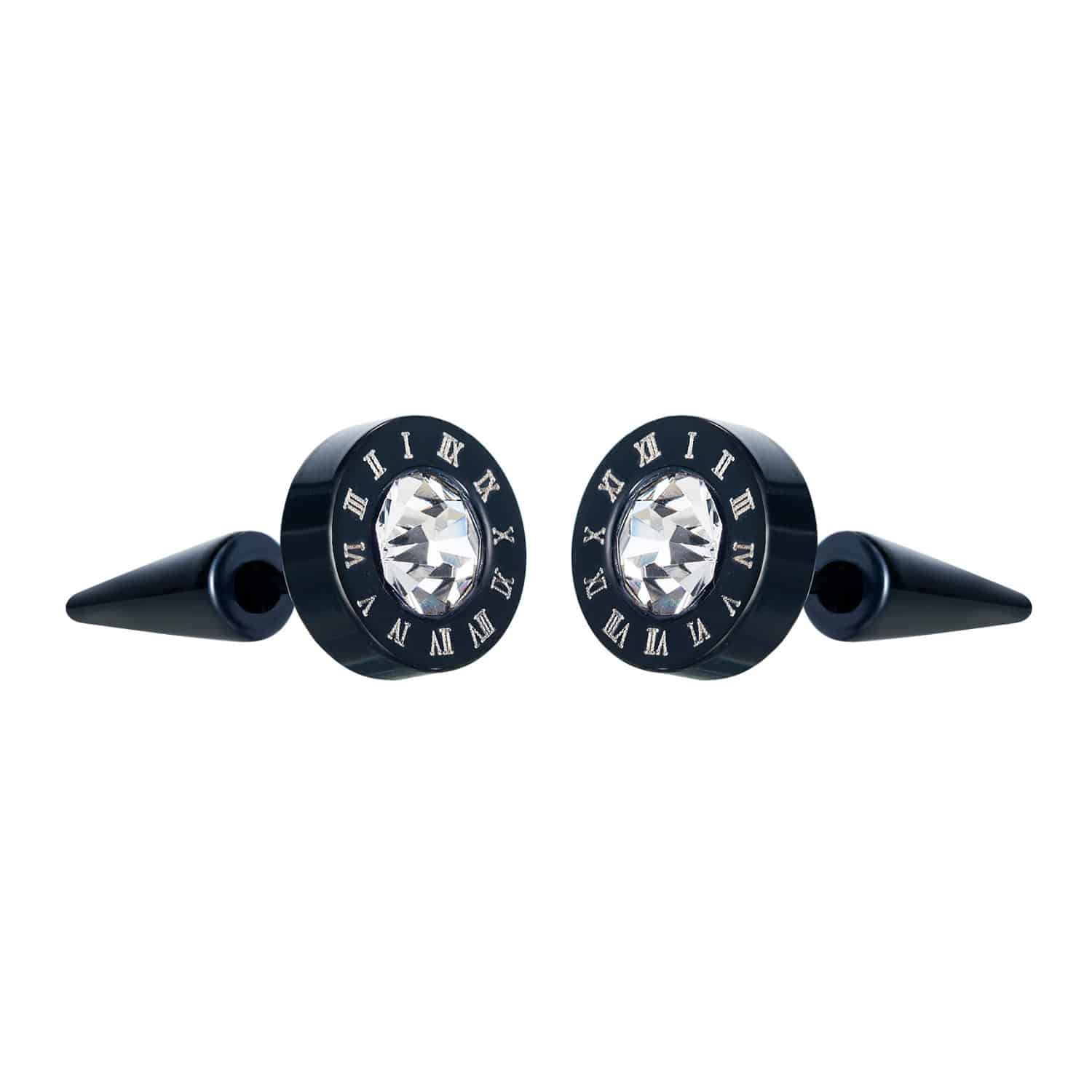 Black cone-back stud earrings with a crystal face