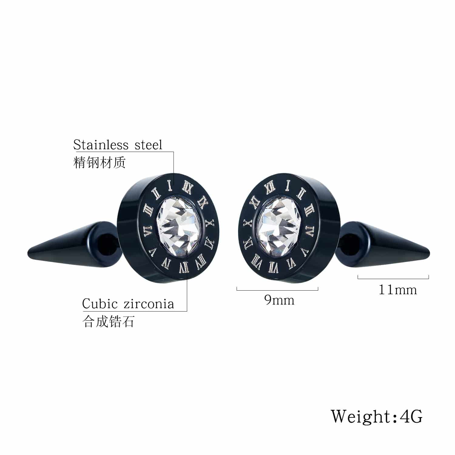 Parameter diagram of the stud earrings, 4 grams