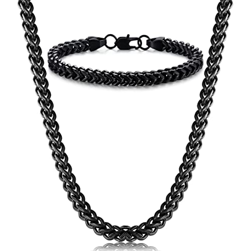 Black wheat chain necklace and bracelet set