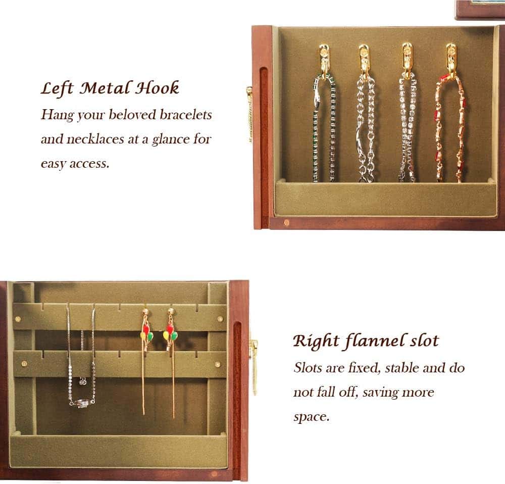 Walnut chest infographic showing hooks and flannel slots