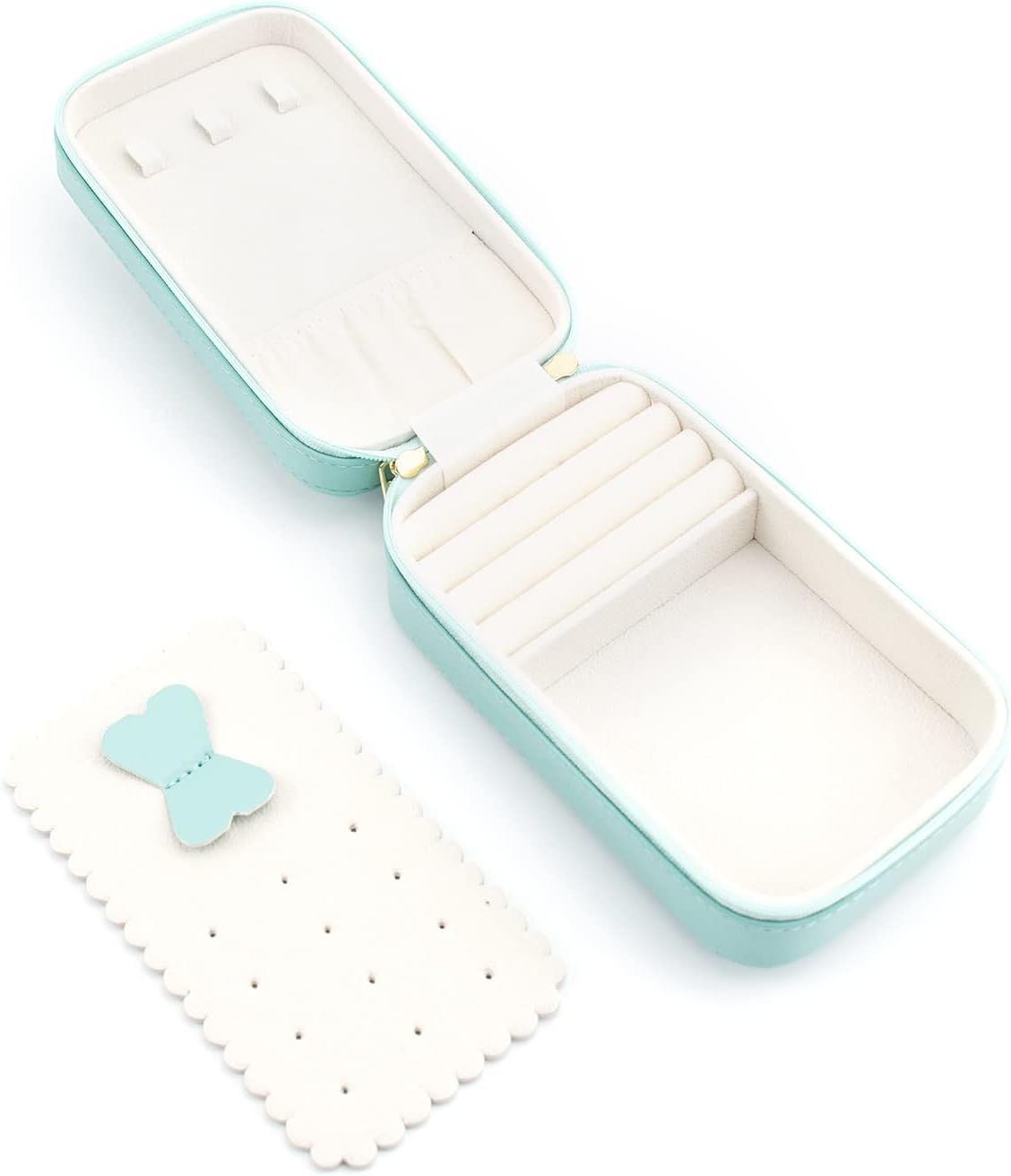 Mint rectangular zip case open with a butterfly stud board