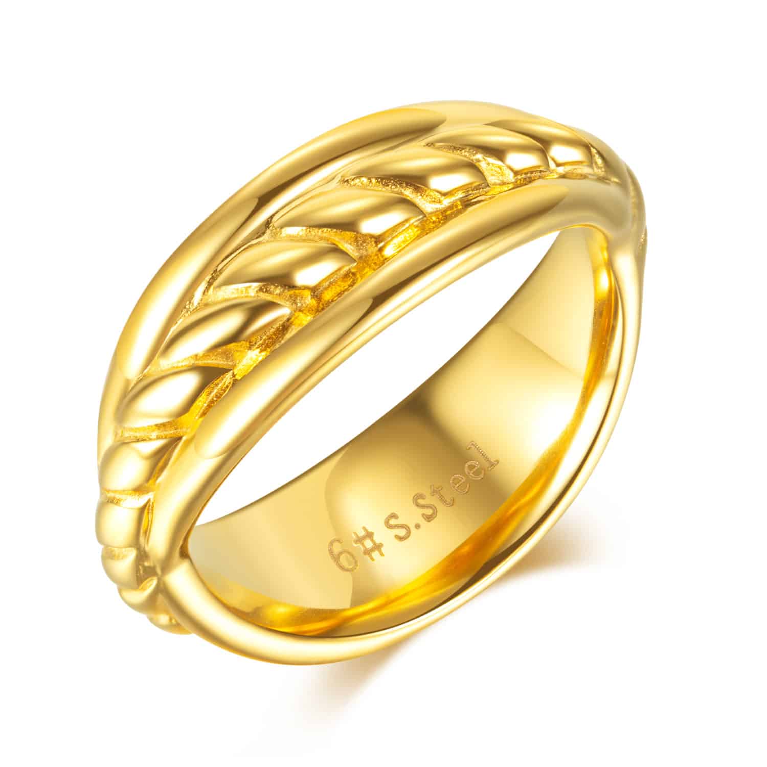 Gold braided-band ring, close view