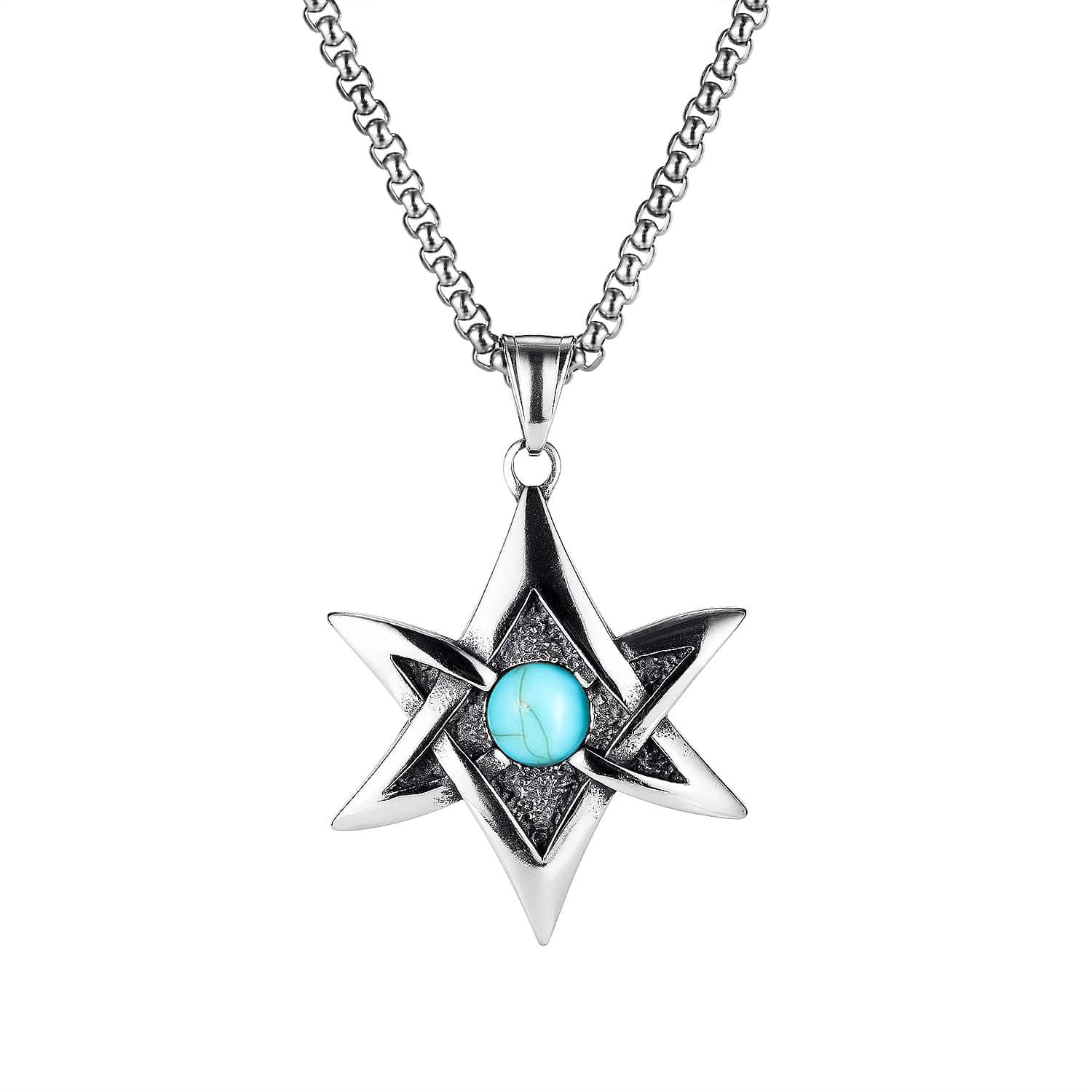 Silver six-point star pendant with a teal centre stone