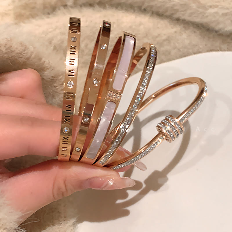 Titanium steel bangle with micro-inlay zircon stones, dainty style