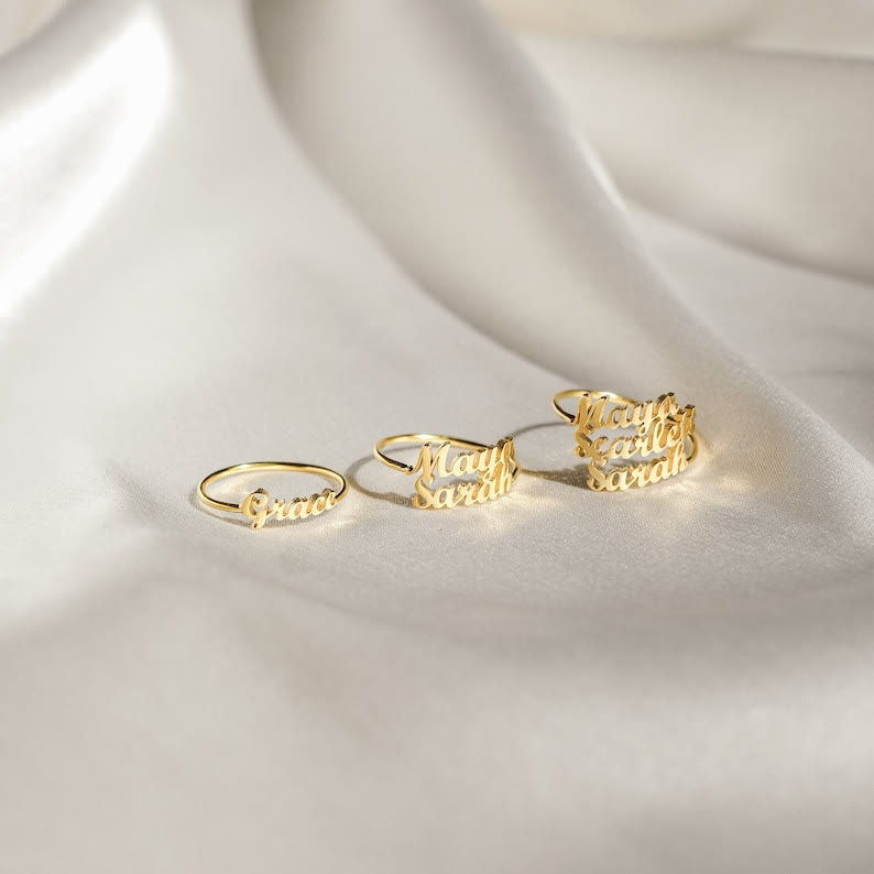 Stainless steel couple ring with two engraved name plates