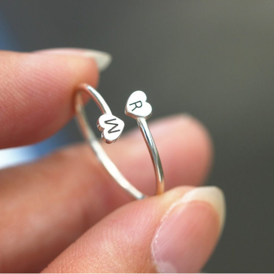 7mm stainless steel heart ring with 26-letter personalization