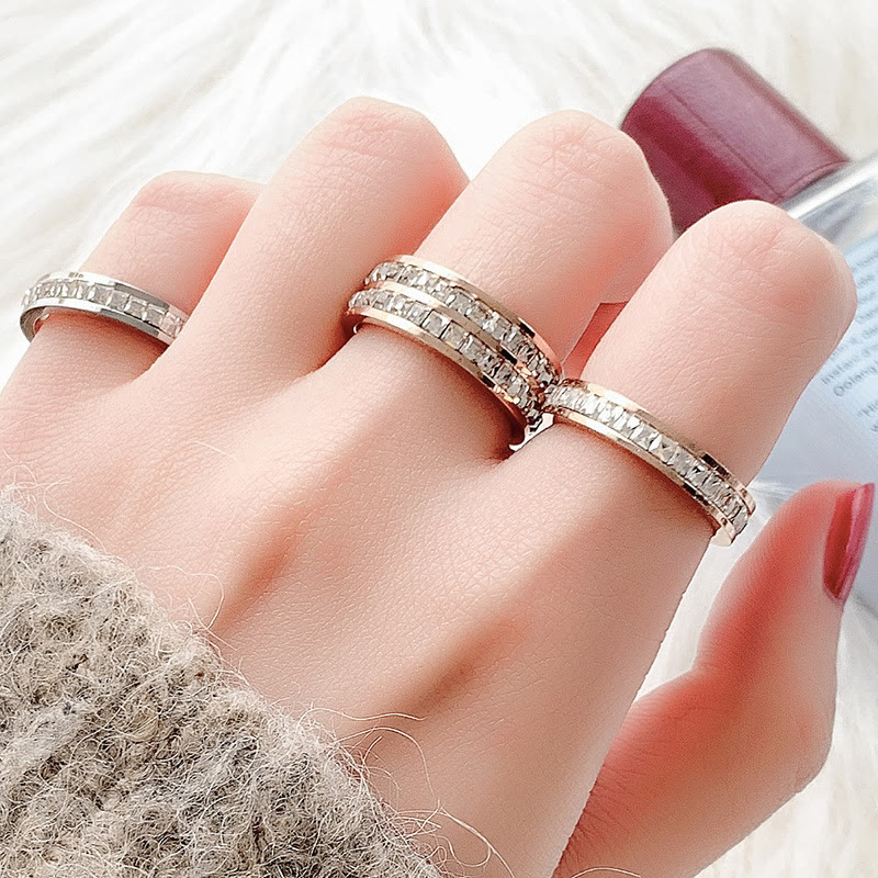 Titanium steel couple ring with single or double row of small stones