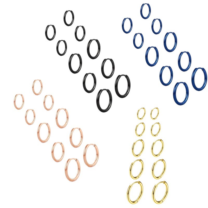 Stainless steel hoop earring set in multiple sizes, unisex
